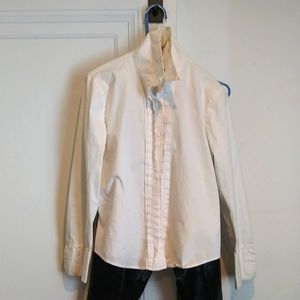 White pleated front button down shirt M